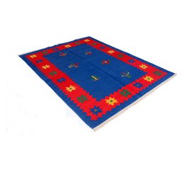 Vintage Handwoven Tory Blue Kilim Rug