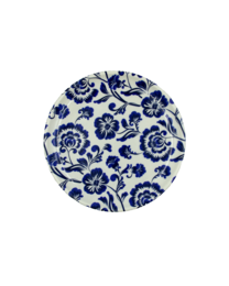 Dessert plate with a yellow and white color scheme, featuring a decorative sun or flower-like design in the center.