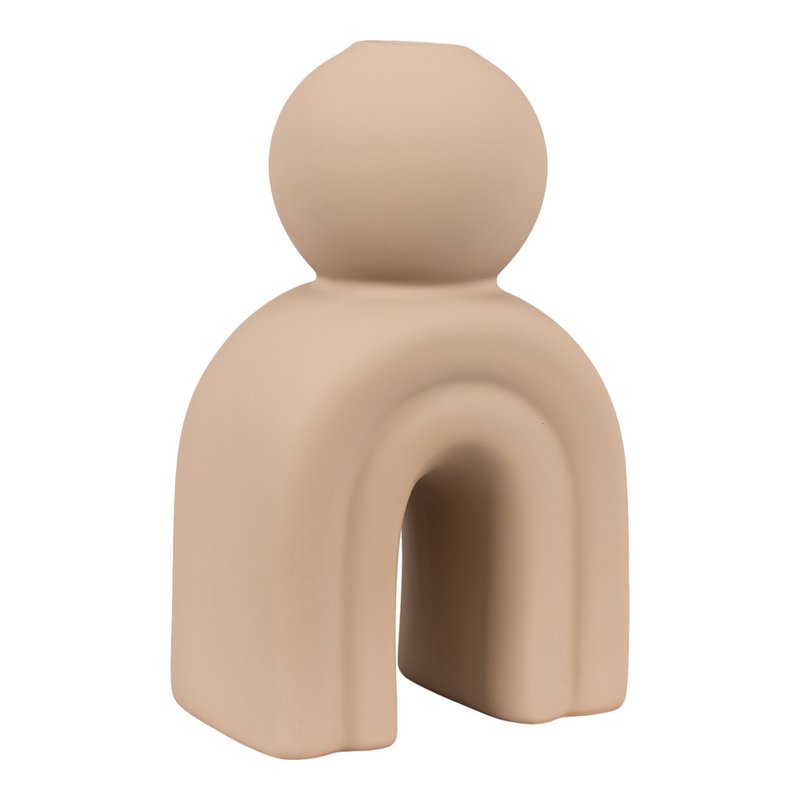 Candle Holder - Stoneware, Brown - 10.5x6.5x17 cm