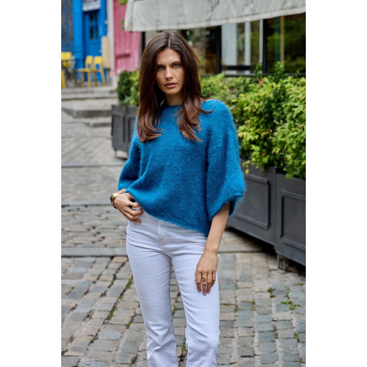 Pull col bateau manches 3/4 en 76% mohair et laine
