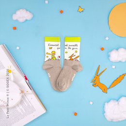  Gray children's socks with colorful animal prints and text. The socks appear to be made of a soft, comfortable material and are suitable for everyday wear.