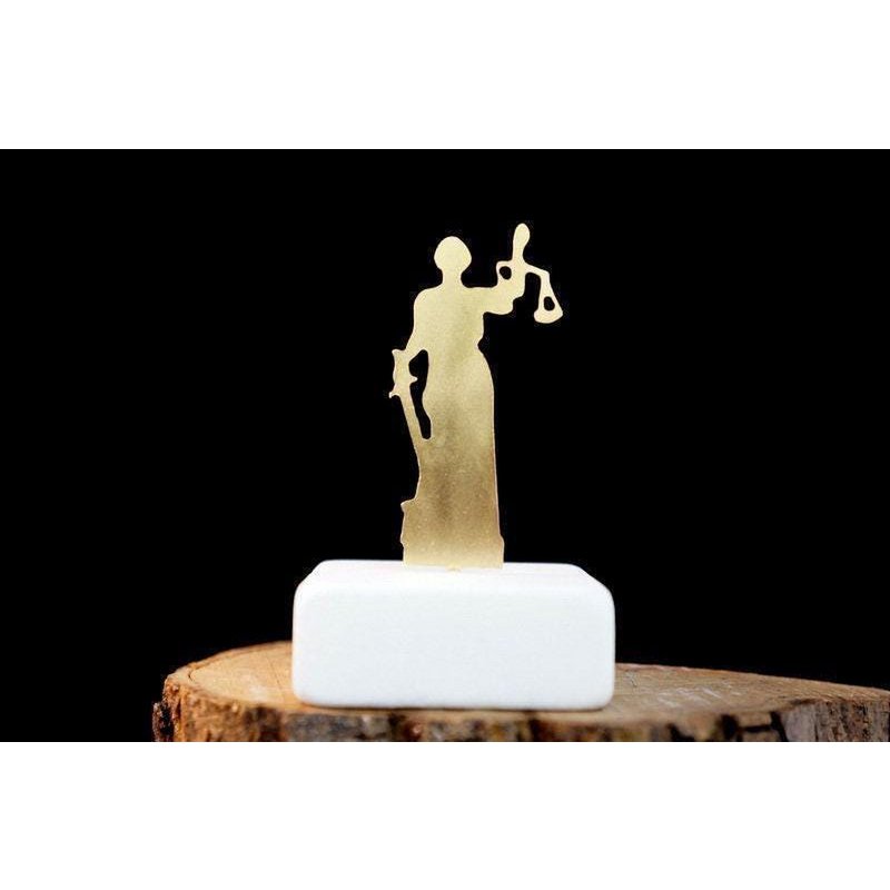 Gold Statue of Lady Justice, Gold-Plated Bronze Sculpture, Home Decor Sculpture on Marble Base