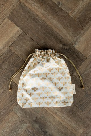 Stoffgeschenktüten Double Drawstring - Luxe Gold Collection - Vanille / Bienen