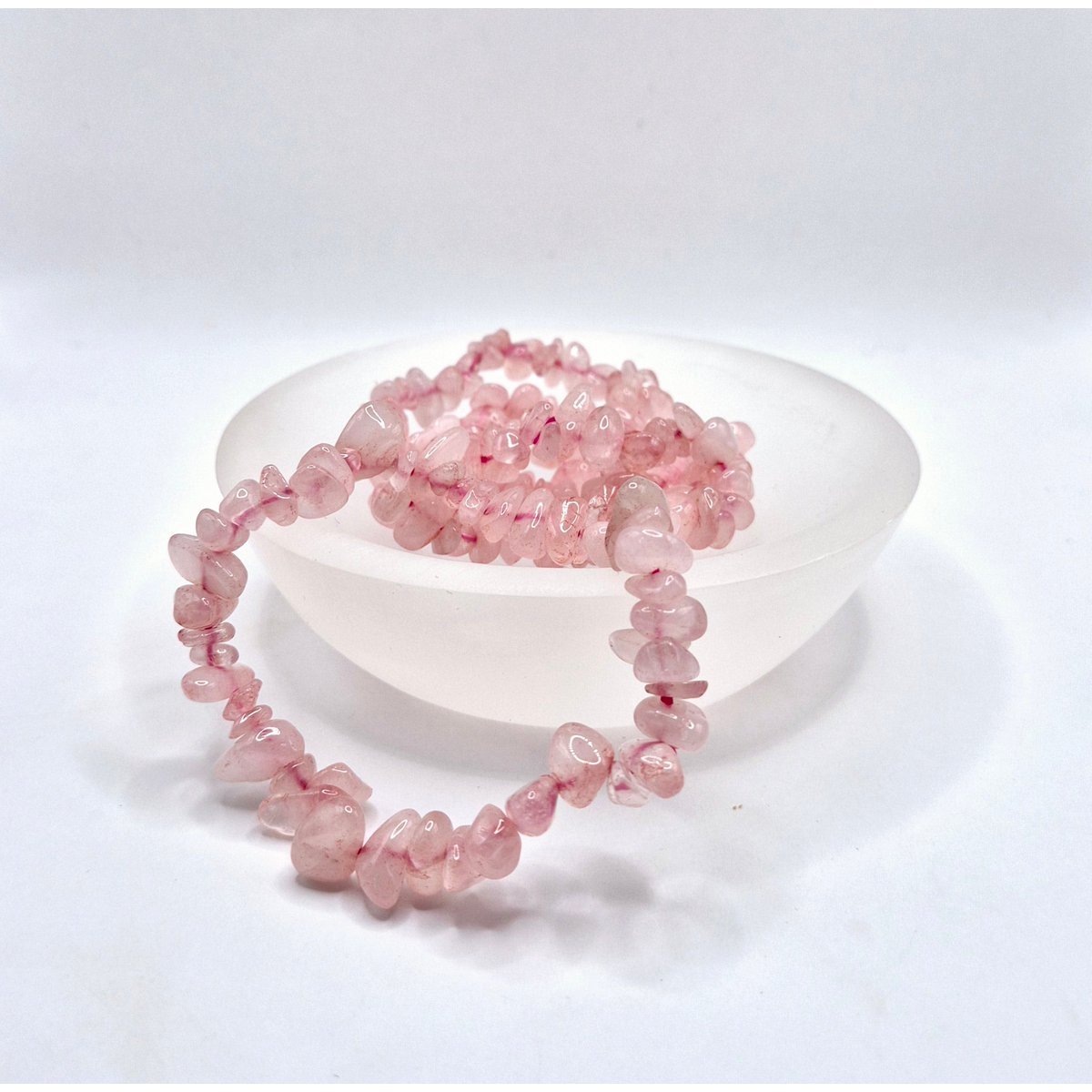Pulsera con chips de piedras preciosas de cuarzo rosa y cristal - 19 cm
