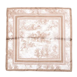 Beige vintage toile scarf with distressed floral pattern and classic border design.