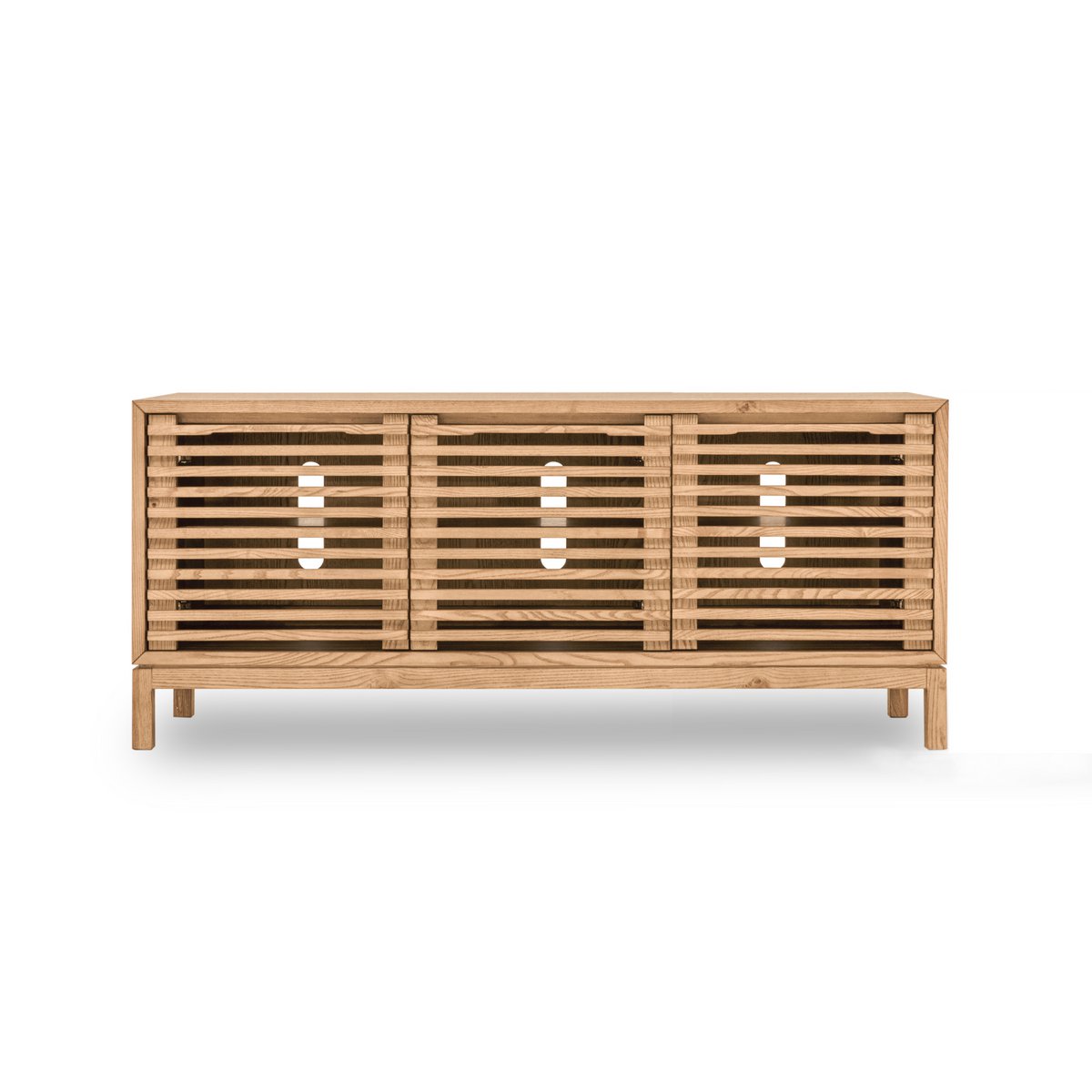 Tanner de tres puertas consola de medios de madera de cenizas en flaxen