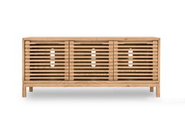 Tanner Console de médias en bois de cendres à trois portes en lin