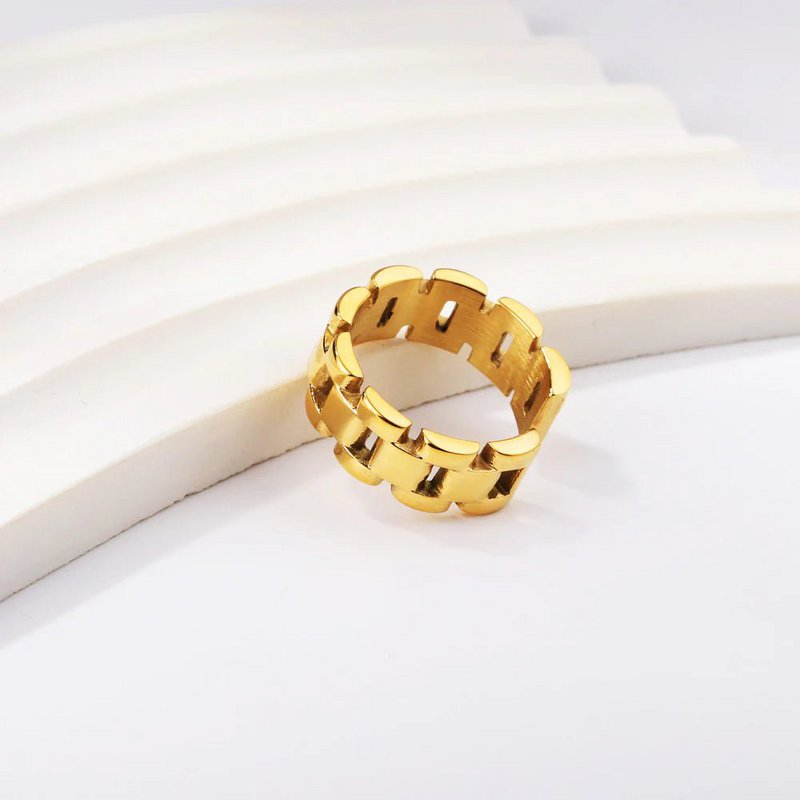 QUADRUM - Bague géométrique en acier plaqué or waterproof