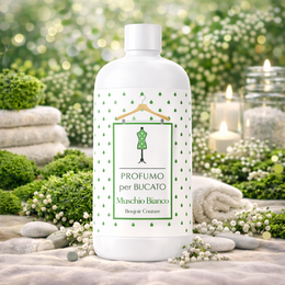 A floral, fresh, and clean-smelling laundry perfume with a 500ml capacity. The bottle features a polka dot design and an illustration of a person, indicating a premium, high-quality product.