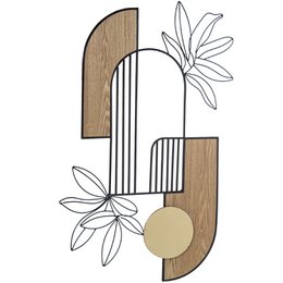  Decorative wall appliance with a modern, geometric design featuring wood and metal elements, including leaves or floral accents. Suitable for use as a wall light or decorative piece.