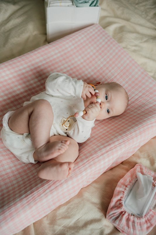 Coperchio di pad che cambia il pannolino Tisu, Gingham rosa