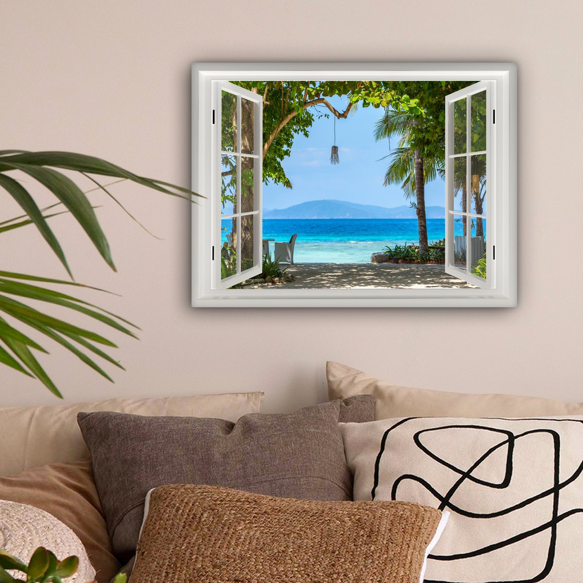 Pintura de lienzo - Decoración de pared - Vista - Boom - Sea - Palmada - Colinas - Playa - Azul