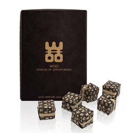 6 wax melts in a decorative box, featuring a patterned design in black and gold tones.