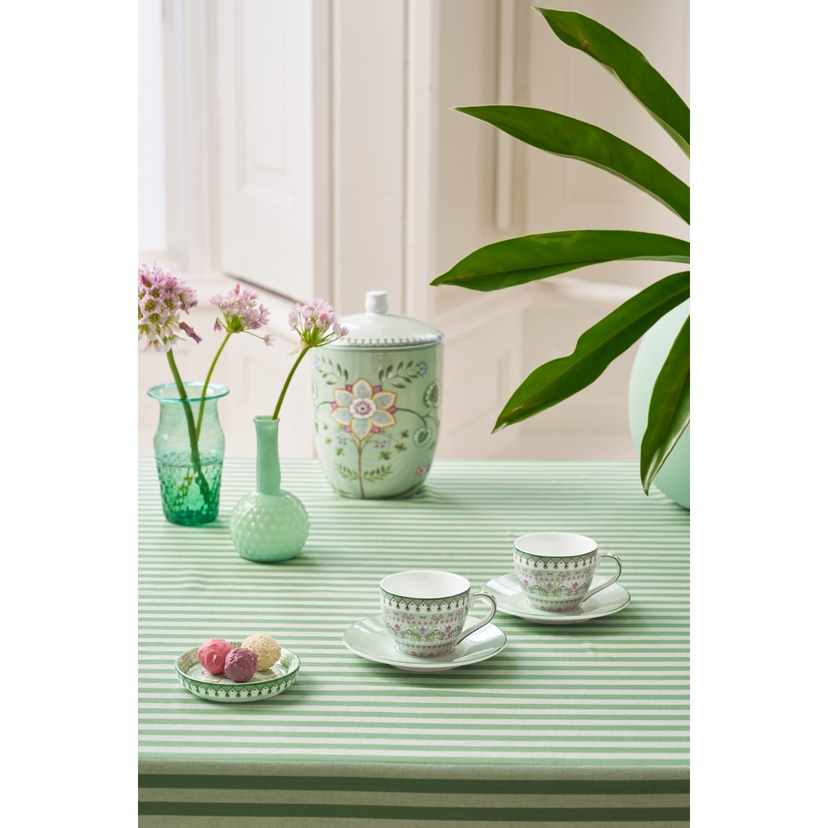 Set/2 Espresso Cups and Saucers Lily&Lotus Light Green 120ml