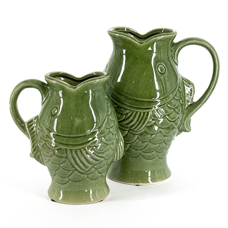 Earthenware vase with fish ear S green