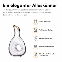 EDZARD Decanter Gordon, cristal soplado a mano con borde de platino, altura 30 cm, capacidad 1,2 litros