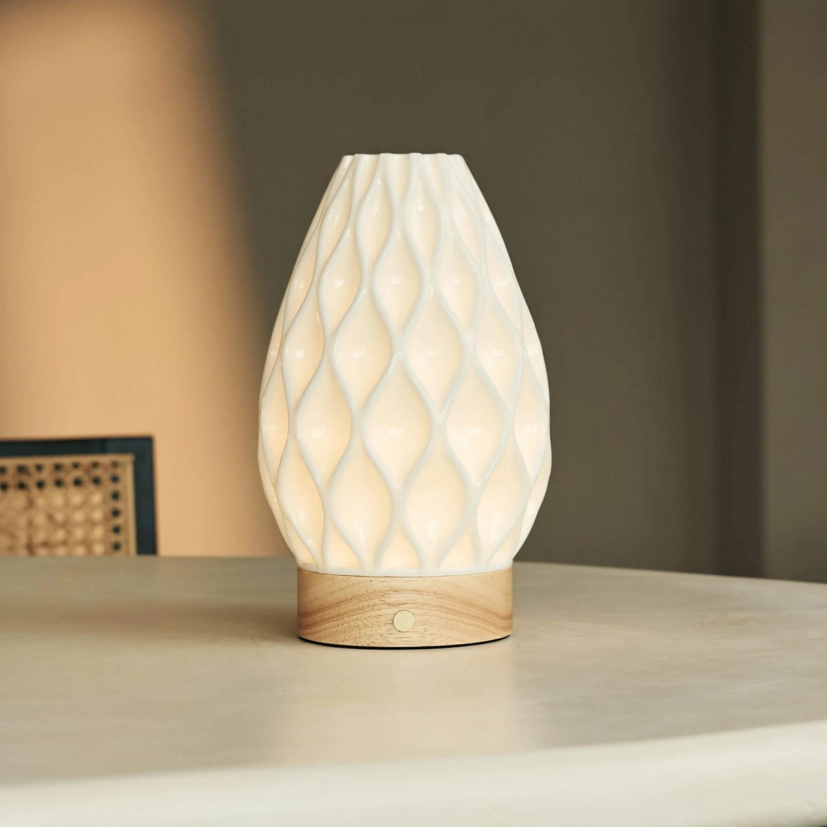 Vela Light Brown Wooden Rechargeable Table Lamp