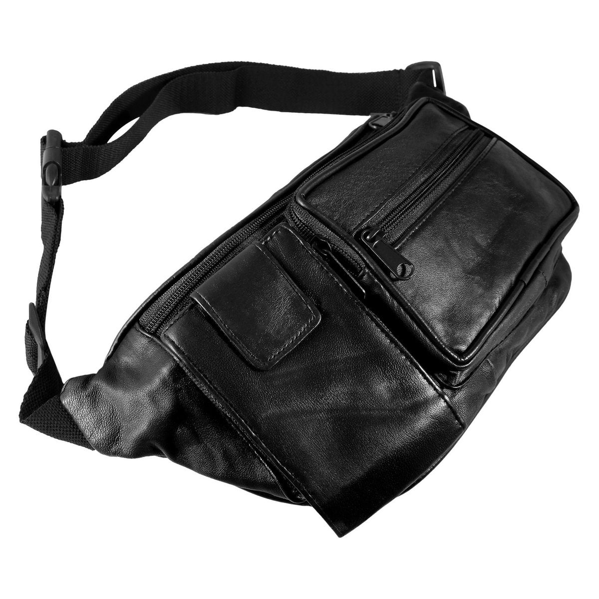 "Talal", sac banane Leonardo Verrelli en cuir véritable, noir