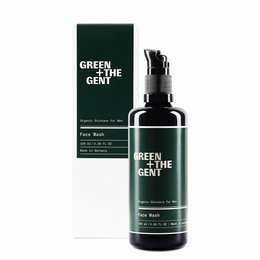 Green, refreshing face wash for men's skincare.