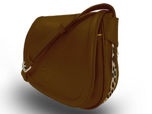 Leder Besace Handtasche - Seeblick - Cognac - Leopardenbesatz