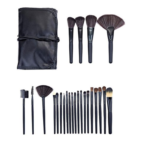 24 Black professional makeup brushes with bag