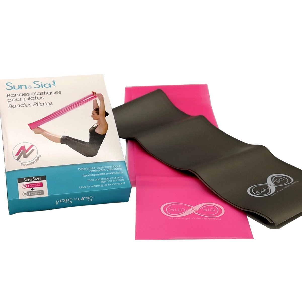 Set of 2 Elastic Bands - Quality Pilates Bands - 2 Resistances: Medium and Extra Strong - All Types of Exercises