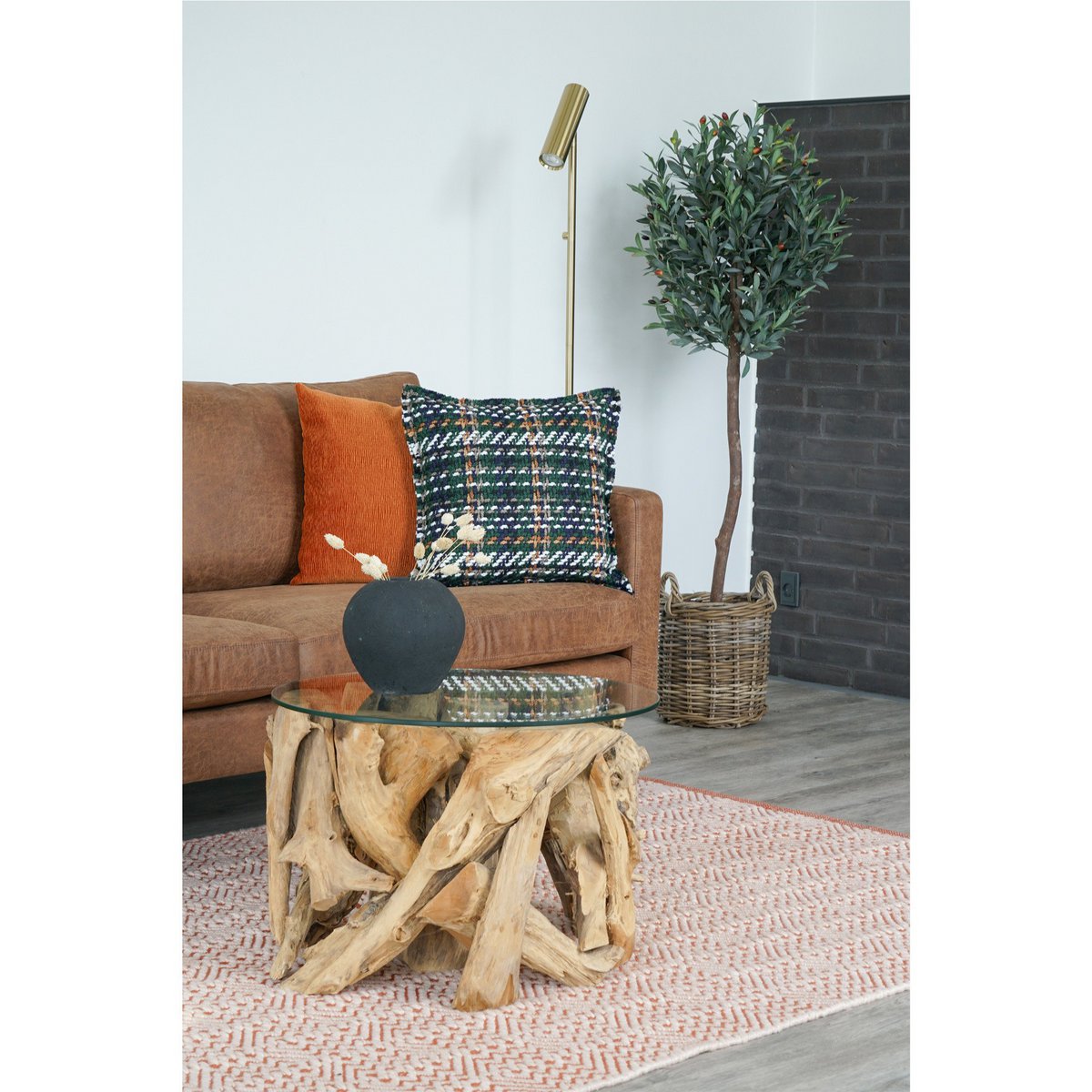 Grand Canyon Coffee Table - Coffee Table, glass with nature legs, Ø60x40 cm