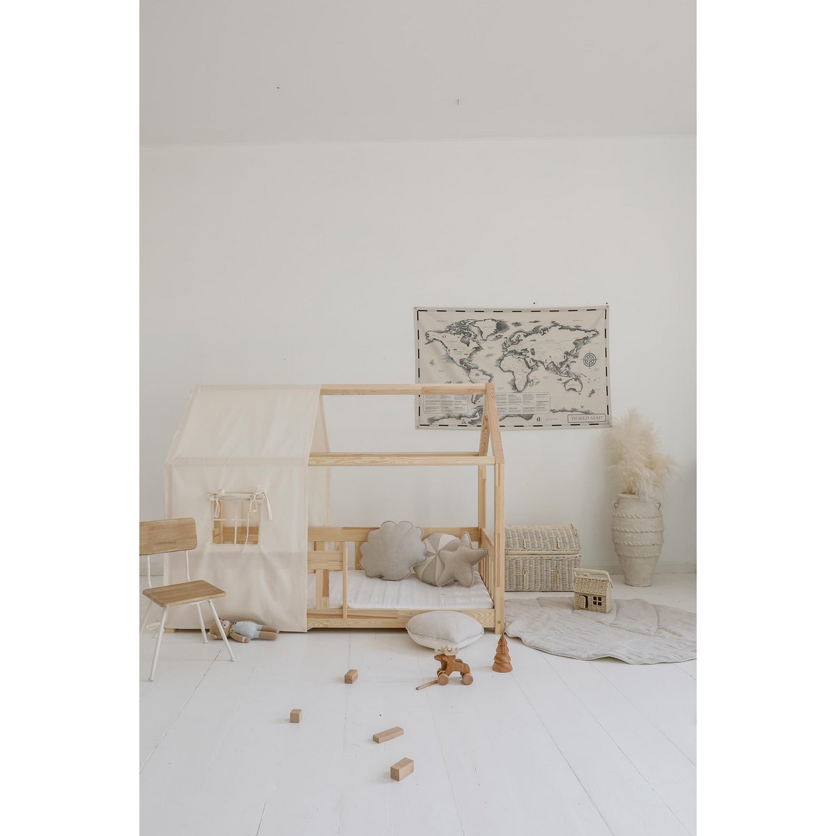 Canopy over bed in the shape of a house "Raw cotton", baby crib house, Decoration for boys's room, minimalist baby room, bohemian room decor