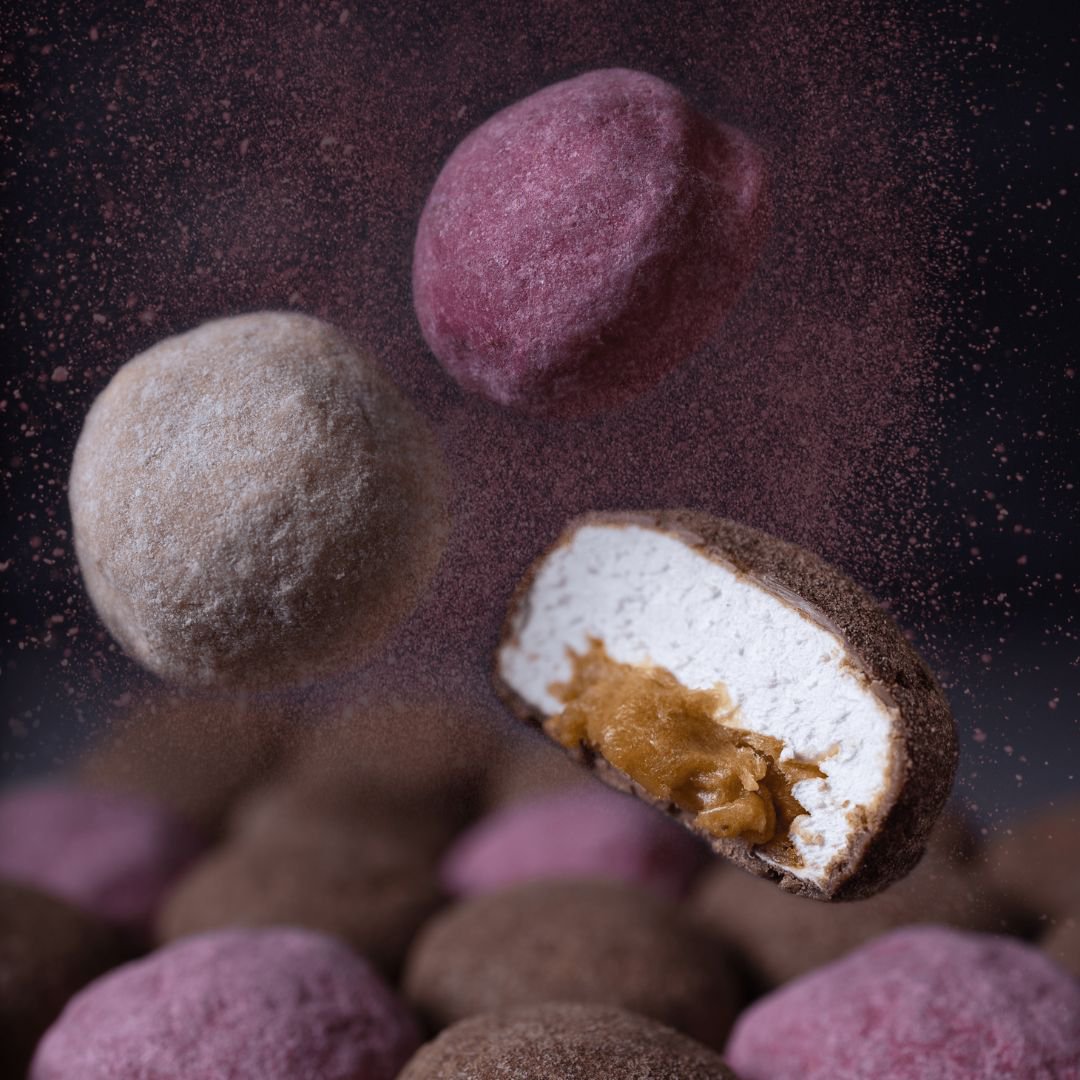 CAJA DE MALLOWS RELLENOS DE CARAMELO + CHOCOLATE DOBLE CARAMELO - 5UNDS