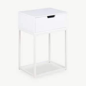 Anita Bedside Table, White Wood & Metal frame