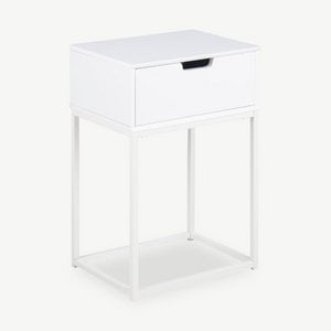 Anita Bedside Table, White Wood & Metal frame