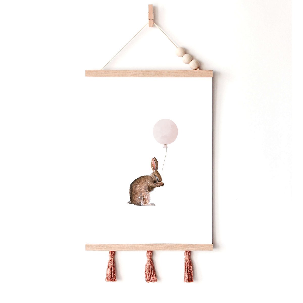 Lapin avec affiche de ballon rose, affiche de lapin, affiche de ballon, affiche de lapin mignon, affiche de chambre de filles roses, imprimé de lapin mignon, impression d'art de crèche de filles, chambre de filles
