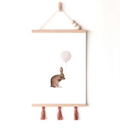 Bunny with pink balloon poster, bunny poster, balloon poster, cute bunny poster, pink girls room poster, cute bunny print, girls nursery art print, girls room