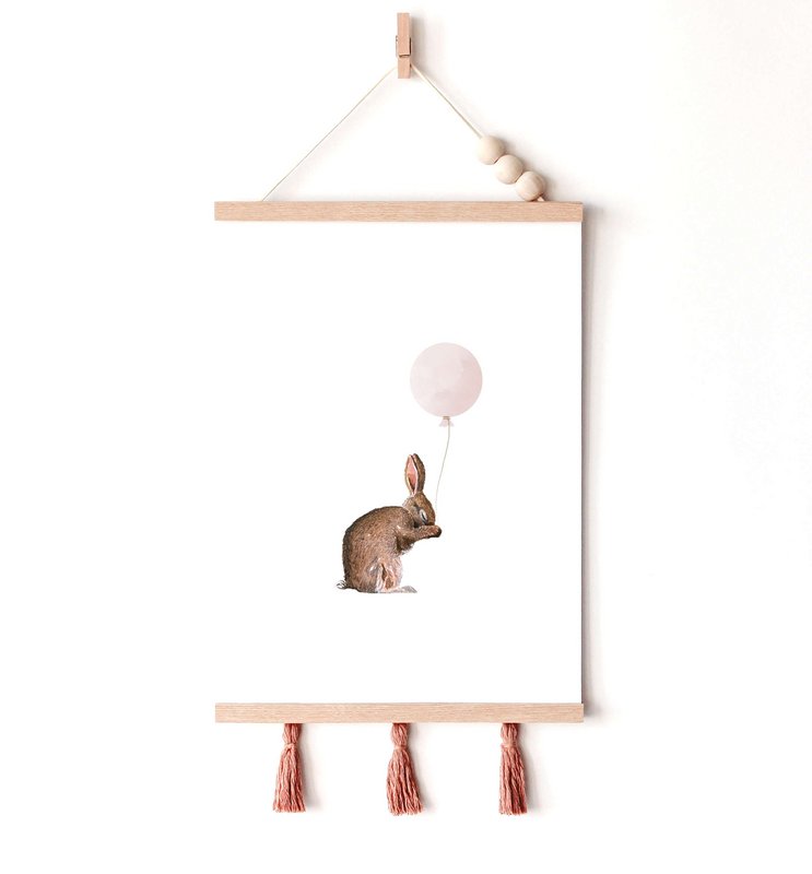 Bunny with pink balloon poster, bunny poster, balloon poster, cute bunny poster, pink girls room poster, cute bunny print, girls nursery art print, girls room