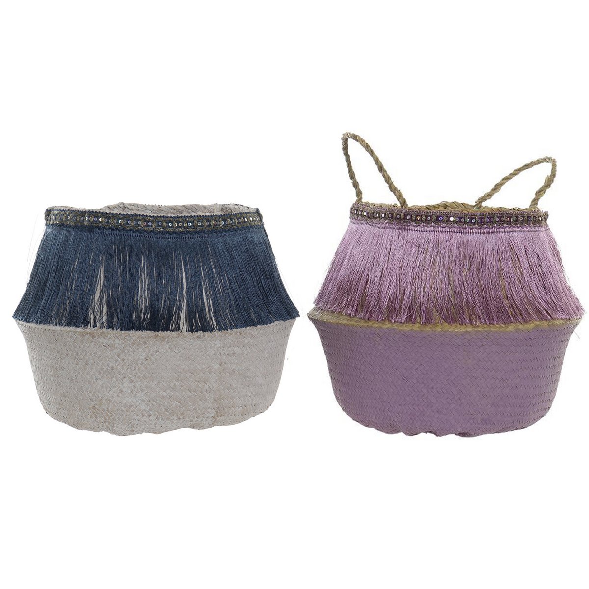 BASKET SEAGRASS POLYESTER 40X34 FRINGES 2 ASSORTMENTS. DC185192