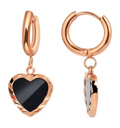 Accent stainless steel hoop earrings, heart pendant, rose gold colored