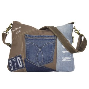 Sunsa Women's Sustainable Shoulder Bag. Shoulder bag made from recycled jeans & canvas (canvas). Handbag vintage retro style. Crossbody bag for women.