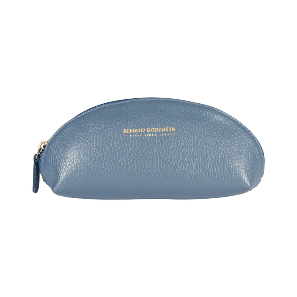 RB1088P | Astuccio/Pochette a Mezzaluna Made in Italy in Vera Pelle grana Dollaro. Colore Avio