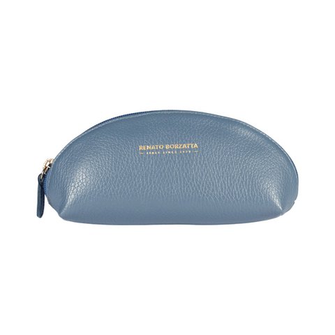 RB1088P | Astuccio/Pochette a Mezzaluna Made in Italy in Vera Pelle grana Dollaro. Colore Avio