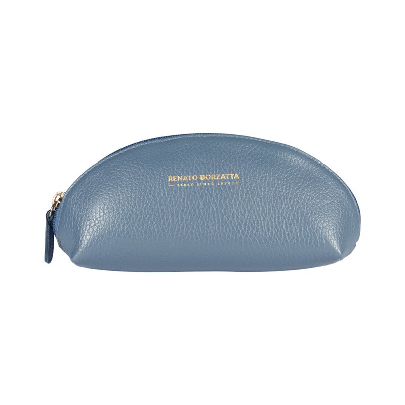 RB1088P | Astuccio/Pochette a Mezzaluna Made in Italy in Vera Pelle grana Dollaro. Colore Avio