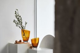 large glass vase, crystal clear, amber, BULED 30 AMBER 9mm thick glass