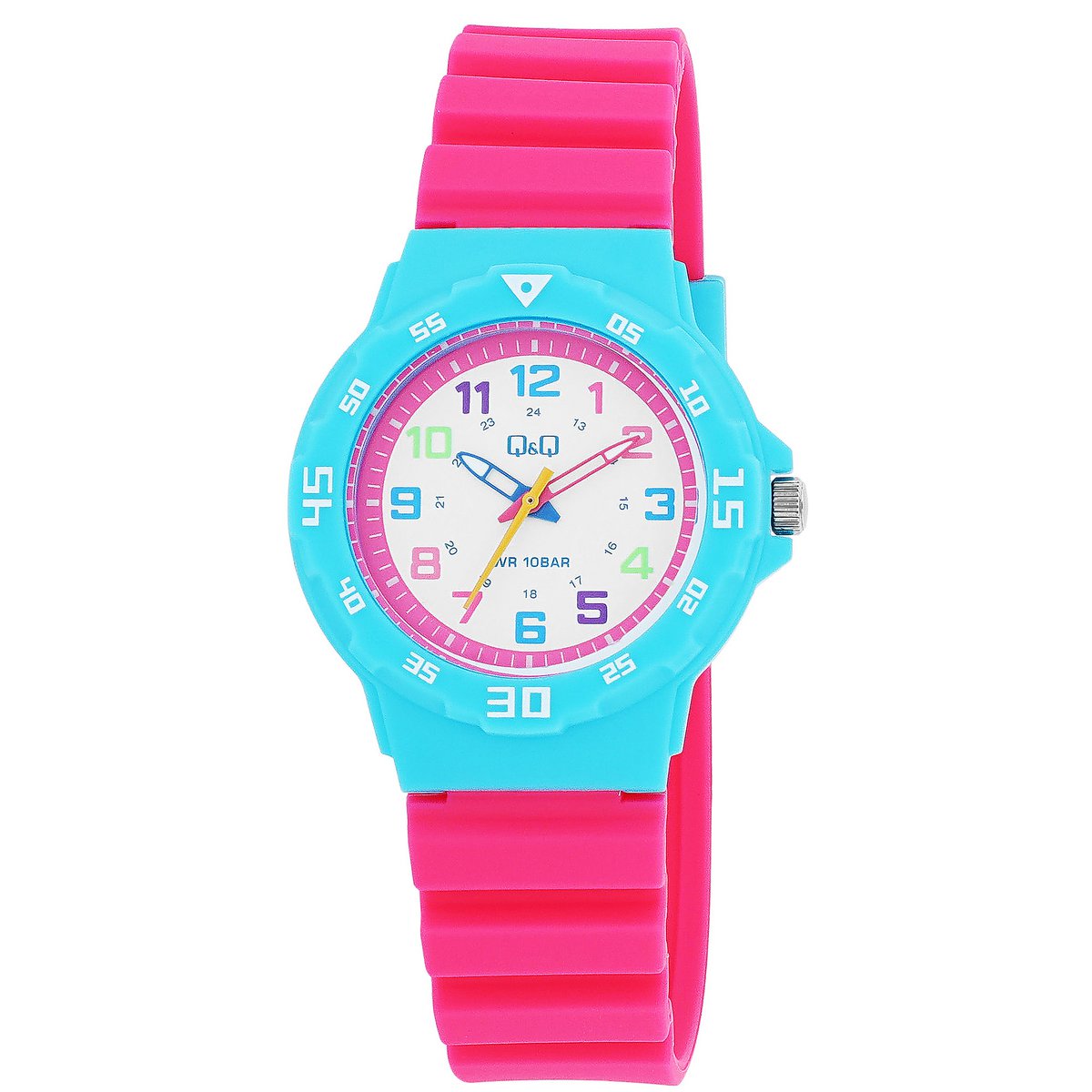 Q&Q children's/girls' watch with silicone strap, Ø 33 mm, pink/light blue
