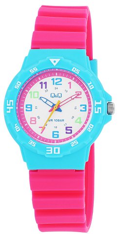 Q&Q kinder-/meisjeshorloge met siliconen band, Ø 33 mm, roze/lichtblauw