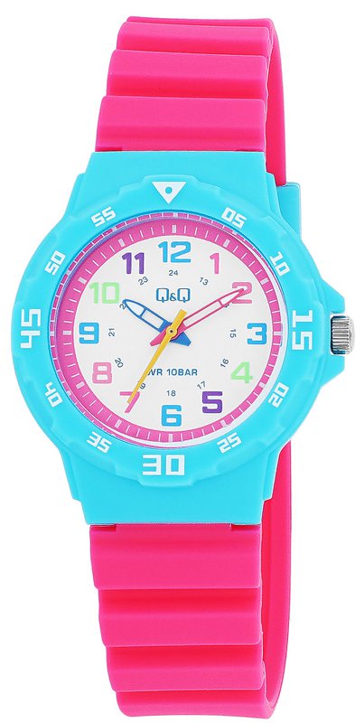 Q&Q children's/girls' watch with silicone strap, Ø 33 mm, pink/light blue