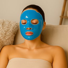 Thermotherapeutic gel mask for relaxation, migraine relief, and improved blood circulation. Reusable, versatile, and suitable for all skin types.