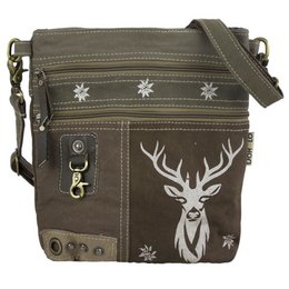 Domelo traditionele tas. Dames schoudertas. Dirndl schoudertas gemaakt van canvas (canvas) & leer. Handtas in traditionele stijl met herten edelweiss print. Crossbody tas voor dames als Oktoberfest accessoires.