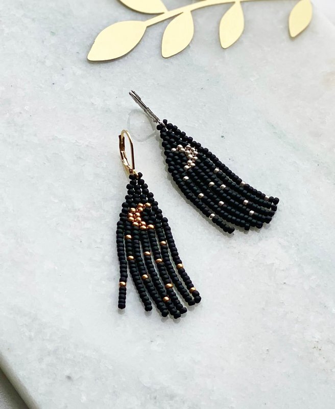 Boucles d'oreilles • Tiny Moon, noir, or
