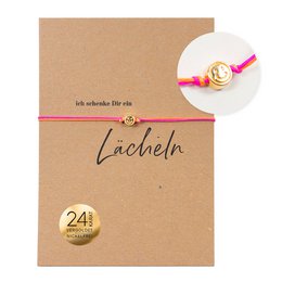 Bracelet on card - Smiley Gold - I give you a smile - 24K gold-plated pendant - Macrame - DIN A6 recycled card