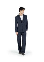 Blazer slim fit en laine tissé bleu sur bleu Fabriqué en Italie