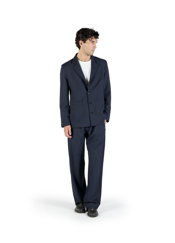 Blazer slim fit en laine tissé bleu sur bleu Fabriqué en Italie